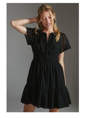 Anthropologie NWT The Somerset Mini Dress: Eyelet Edition Black